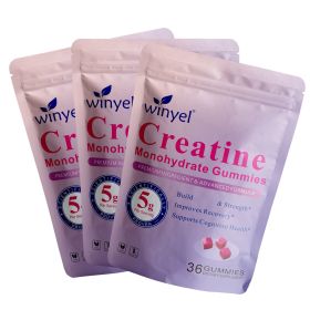 Creatine monohydrate gummies, 5 grams per serving, sugar-free creatine gummies, suitable for workouts, strength, cognitive health, and muscle sup (QTY: 3 PCS)